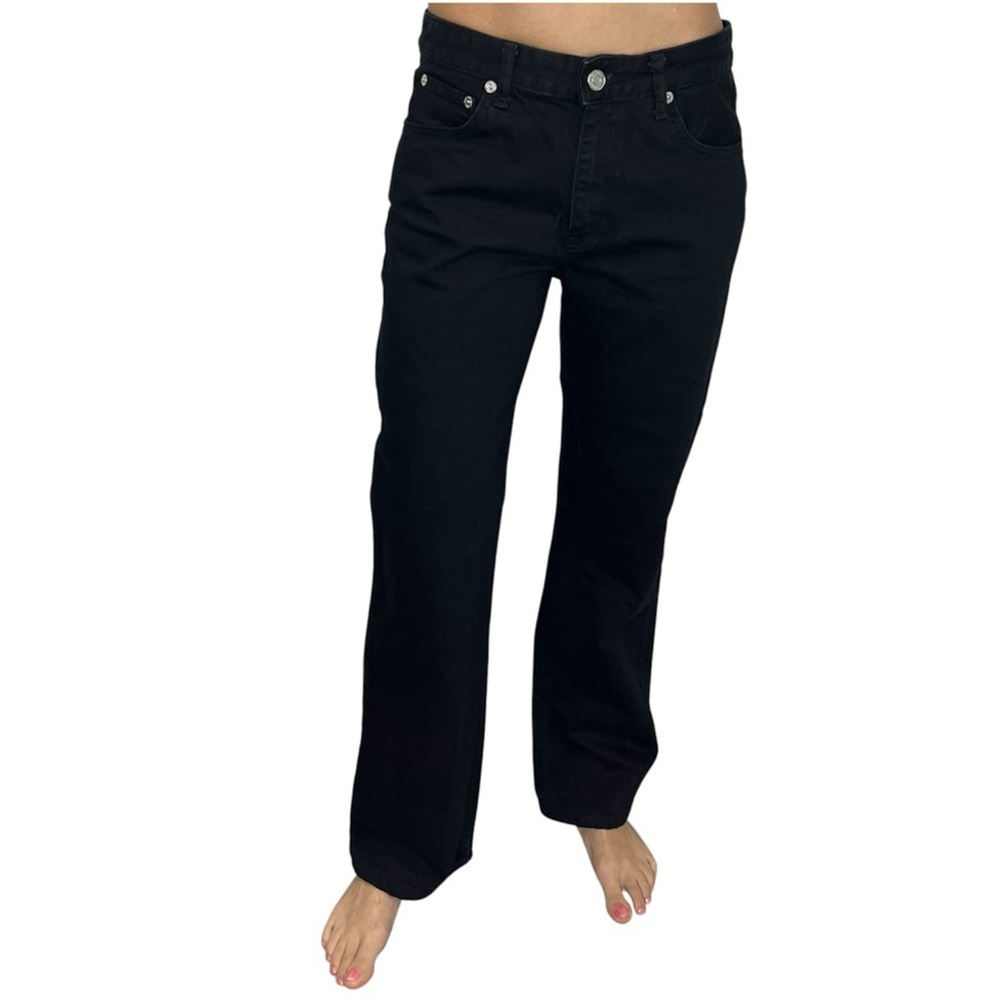 Zara + Denim black mid rise straight leg full length baggy jeans 6